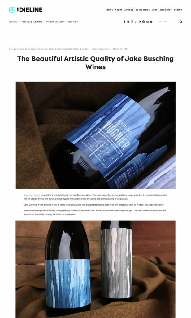 Jake Busching Wines Featured on the Dieline Watermark Design