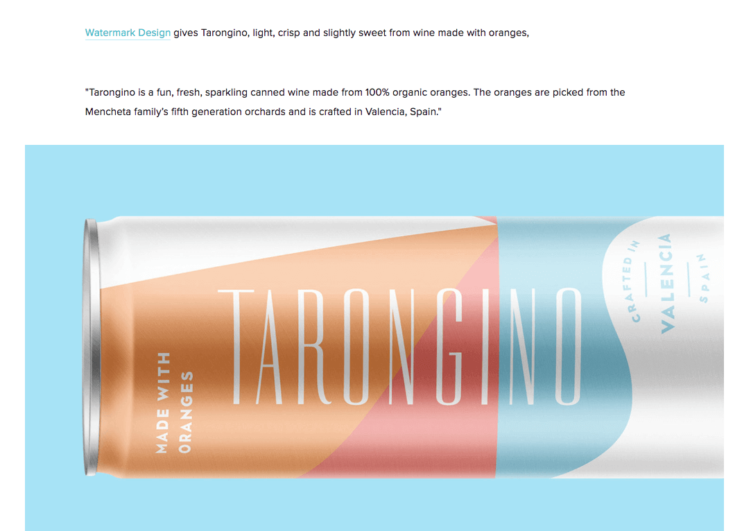Image of Tarongino canned wine from oranges The Dieline feature