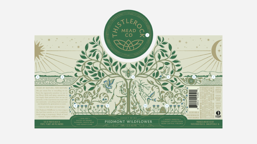 thistlerock Mead label design with annotation for detailed custom illustration
